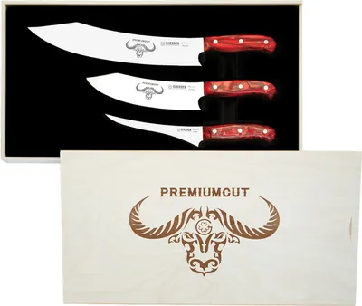 Produktbild von Giesser Messer PremiumCut 3er Set BBQ Messer 30cm 20cm 17cm Acryl Red Diamond