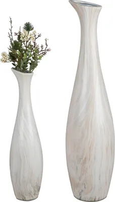 Produktbild von 2er Set Deko Flaschenvasen MARMOR H. 40 + 60cm creme braun Keramik Formano