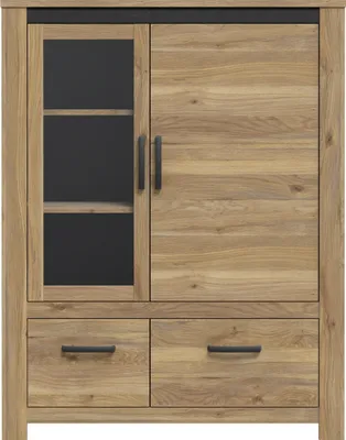 Produktbild von Stauraumvitrine >SAN CAYETANO< 2 Türen, 2 Schübe, Mauvella Eiche - 111,7x143,7x42,2cm (B/H/T)