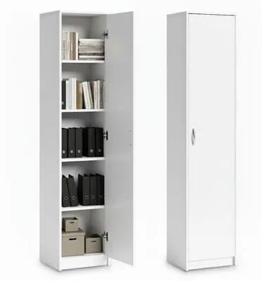 Produktbild von Bücherregal Kleiderschrank Regal Schrank Organizer Mehrzweckschrank mit 4 verstellbaren Einlegeböden Aktenschrank Regal Wand schmal Holz für Schlafzimmer Flur Keller Büro | 50 cm Breite | Weiß