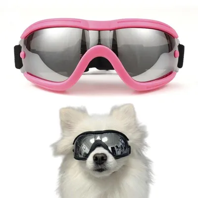 Immagine prodotto di INF Occhiali protettivi UV per cani da esterno con lente specchiata argento, montatura in TPU e cinturino regolabile, UV400 Rosa