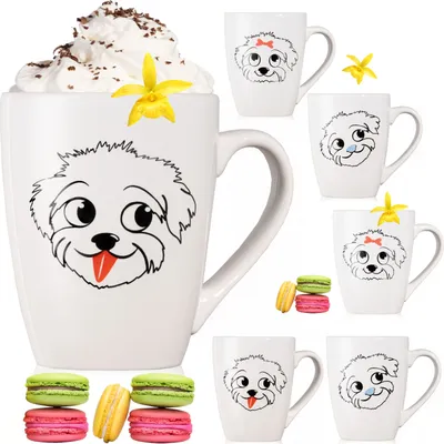 Produktbild von PLATINUX Kaffeetassen mit Griff Set 6 Teilig mit Hunde Motiv 250ml Teetasse Tasse