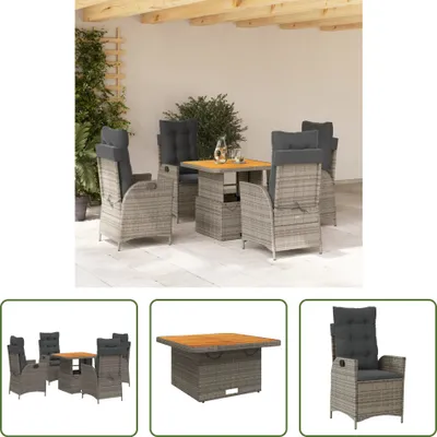 Produktbild von The Living Store 5-tlg. Garten-Essgruppe mit Kissen Grau Poly Rattan