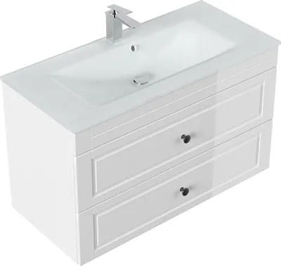 Produktbild von Badmöbel Vitro 1000 Cottage Glaswaschbecken SoftClose weiss hochglanz : Weiss hochglanz Varianten: Weiss hochglanz