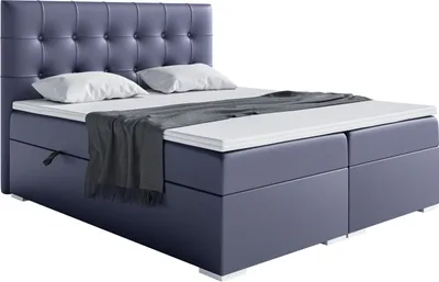 Produktbild von MEBLINI Boxspringbett mit Bettkasten - Gepolstert Doppelbett mit Matratze und Topper - Polsterbett mit Stauraum - Bett mit Kopfteil - Stauraumbett - DENIZ - 160x200 - H3/Dunkelgrau Kunstleder