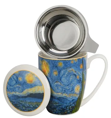 Produktbild von DUO ART GALLERY Becher 360 ml mit Teesieb STARRY NIGHT inspired by Van Gogh, New Bone China Porzellan