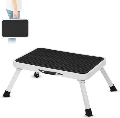 Produktbild von Famanu Klappbare Tritthocker Antirutsch Stahl Tragkraft 150 kg Transportabel Weiß-Schwarz