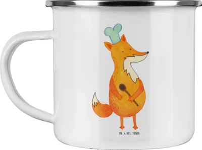 Produktbild von Mr. & Mrs. Panda Pott Fuchs Koch - Weiß - Geschenk, Campingbecher, Outdoor Becher, Hungrig, emaille, Bäcker, Chefkoch, Teetasse, Spruch Lustig, Tasse