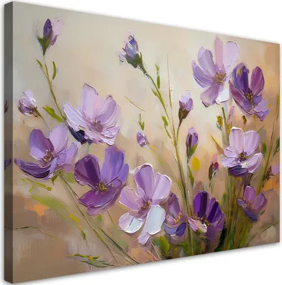 Immagine prodotto di Tela con fiori viola e piante naturali 90x60 Feeby Viola quadro da parete pronto per essere appeso