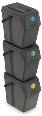 Imagen del producto de Sada de 3 cubos de basura SORTIBOX II - capacidad: 3 x 25 litros, color: gris piedra