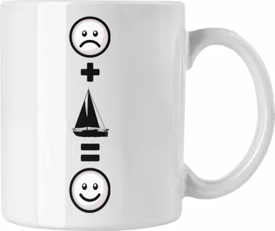 Produktbild von Trendation - Segeln Tasse Geschenk für Segler Windsegeln Boot  :( + Segeln = :) Lustige Geschenkidee Geburtstag (Weiß)