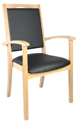 Produktbild von Alexander Hochlehner Seniorenstuhl – Ergonomischer Armlehnenstuhl für Senioren und Pflege.Stoffbezug:Kunstleder Soft Schwarz,Bodengleiter:Kunststoff Weiss