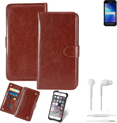Produktbild von K-S-Trade 360° Hülle kompatibel mit Samsung Galaxy XCover FieldPro inkl. Headphones braun Kunstleder Case BookCase WalletCase Kunstlederederhülle