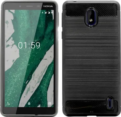 Produktbild von cofi1453® Silikon Hülle Carbon kompatibel mit NOKIA 1 PLUS Case TPU Soft Handyhülle Cover Schutzhülle Schwarz