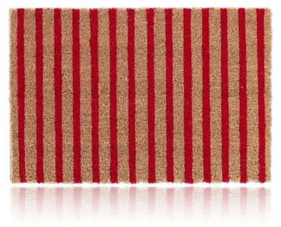 Produktbild von Relaxdays Fußmatte Kokos, Vorleger natur-rot gestreift, 40x60, Türmatte für innen & außen, rutschfest, wetterfest, natur, KI-generiertes Bild