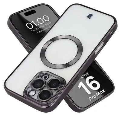 Produktbild von Handyhülle mit Kameraschutz und Magnetring für iPhone 16 Pro Max, Bizon Case GuardO, Transparent-Schwarz