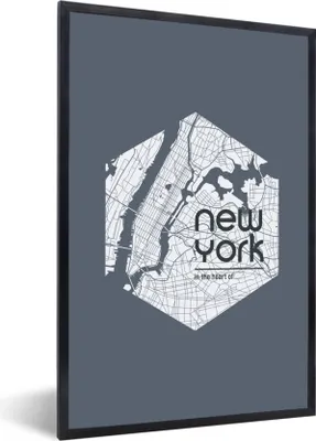Produktbild von MuchoWow® MuchoWow® Gerahmtes Poster New York - Karte - Fluss 20x30 cm - Poster mit zchwarzem Bilderrahmen - Drucken - Bilder Poster im Rahmen