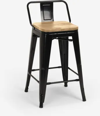 Produktbild von Hoher hocker industrie design küche bar barhocker Steel Wood Top Light - Schwarz