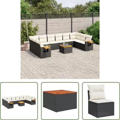 Produktbild von The Living Store 11-tlg. Garten-Sofagarnitur mit Kissen Schwarz Poly Rattan