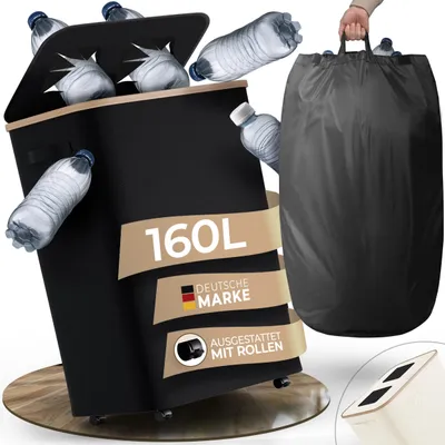 Flaschensammler 160 L mit Rollen, Tragetasche, schwarz