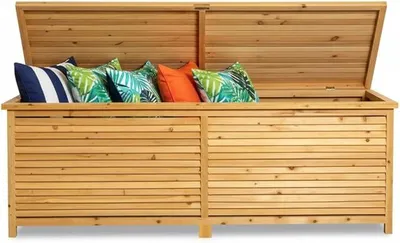 Produktbild von Auflagenbox Kissenbox Gartenbox Gartentruhe aus Holz mit klappbarem Deckel, regenfest, 170 x 50 x 58 cm