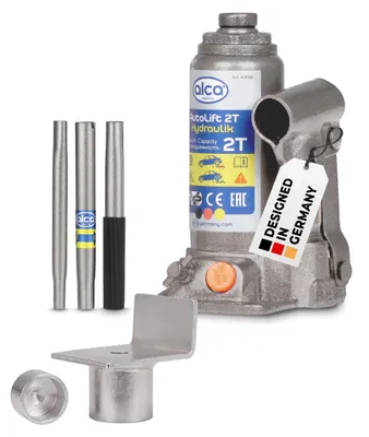 Image de alca® Cric hydraulique 2t avec adaptateur L I pour caravane, remorque, voiture, moto & SUV I Cric en acier I 158-308 mm de hauteur de levage I Cric compact pour voiture