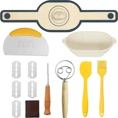 Immagine prodotto di Kit per la preparazione del lievito madre - Set per la panificazione - Per preparare il pane in casa - Completo di accessori - 11 pollici ovale - Colore beige