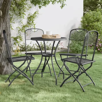 Immagine prodotto di The Living Store Sedie da giardino pieghevoli 4 pezzi in lamiera stirata antracite