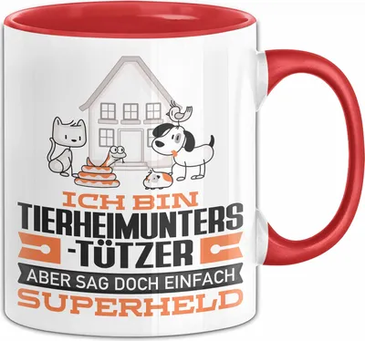 Produktbild von Tierheimunterstützer Geschenk Tasse Ich Bin Tierheimunterstützer Aber Sag Doch Einfach Superheld Lustige Geschenkdiee für Tierheimunterstützer Kaffee-Becher (Rot)
