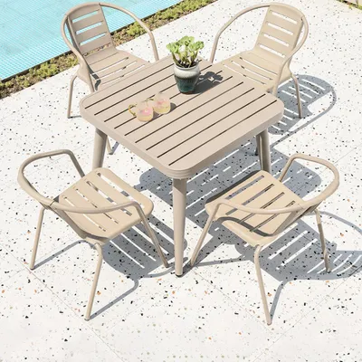 Produktbild von 5-teiliges Gartenmöbel-Set – 4 Einzelsessel, 1 Tisch, Outdoormöbel, Terrassenmöbel, Essgruppe für den Garten Witterungsbeständig Beige L80cm /KLNZY80/