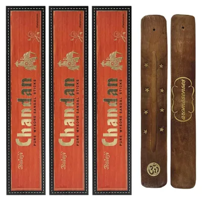 Räucherstäbchen-Set Chandan Balaji Masala, 3x15 g, mit Schale