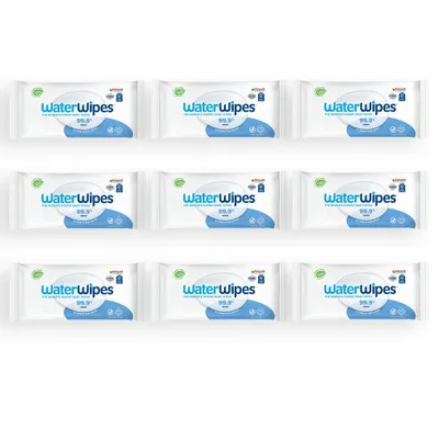 A grid of nine identical packs of WaterWipes baby wipes.