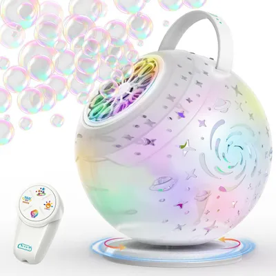 Produktbild von Seifenblasenmaschine für Hochzeit & Party mit LED Licht, 360° Rotation, ferngesteuert, schafft romantische & traumhafte Atmosphäre