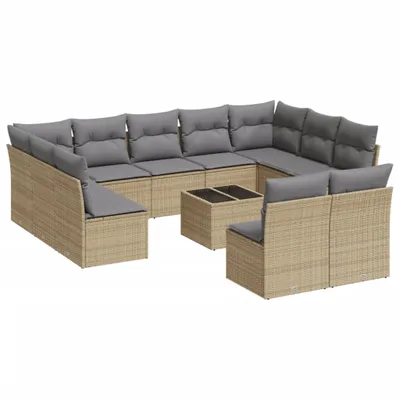 Produktbild von vidaXL 12-tlg. Garten-Sofagarnitur mit Kissen Beige Poly Rattan