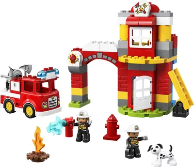 Produktbild von LEGO 10903 DUPLO Feuerwehrwache mit Feuerwehrauto und Feuerwehrmann-Figuren, Motorikspielzeug, Feuerwehr Spielzeug für Kleinkinder, Licht & Geräusche