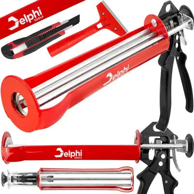 Immagine prodotto di DELPHI Pistola meccanica a cartuccia 330ml per acrilico silicone giunto adesivo siringa pressa Siringa professionale in silicone Manico confortevole pistola in silicone