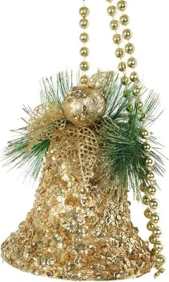 Productafbeelding van Grote Kerstdecoratie - Goudgekleurd Hangertje Met 4 Belletjes