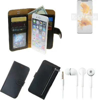Produktbild von TOP SET Handy Hülle Schutz Hülle kompatibel mit Huawei Mate 50 Pro  schwarz aus Kunstleder + Kopfhörer Smartphone Tasche vollwertige Geldbörse
