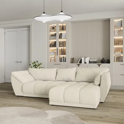 Produktbild von Masseno Ecksofa ORENTI R-S mit Schlaffunktion L-Form, Sofa mit Bettkasten, Wohnzimmersofa, Couch, Soffa, Bettsofa, Couchgarnitur- Creme, QUELLE 02