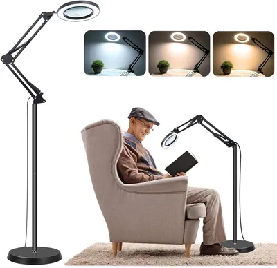 Produktbild von 3-in-1 Lupenleuchte, 10-Fach Lupenlampe 3 Farbmodi 10 Helligkeitsstufen Dimmbar, Lupe mit Licht und Ständer, Leselampe für Naharbeiten, Schmuck, Lesen