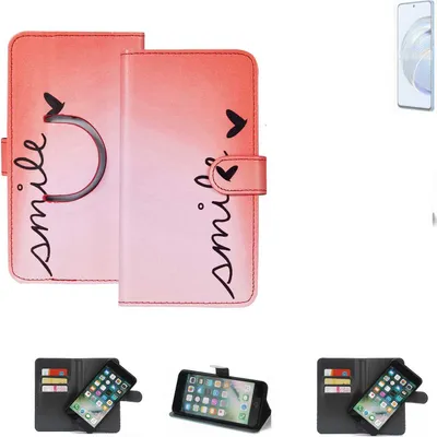 Produktbild von K-S-Trade Schutzhülle Handyhülle kompatibel mit Huawei Nova 10 Youth Edition Hülle cover bookstyle Etui “smile“ rot Standfunktion Kameraschutz