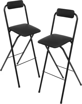 Productafbeelding van Barkeukels, inklapbaar, set van 2 | Inklapbare barkruk met rugleuning en voetsteun | Draagbare, inklapbare barkruk, belastbaar tot 125 kg | Zit hoogte 75 cm | Geschikt voor binnen- en buitengebruik, kantoren en bars (zwart)
