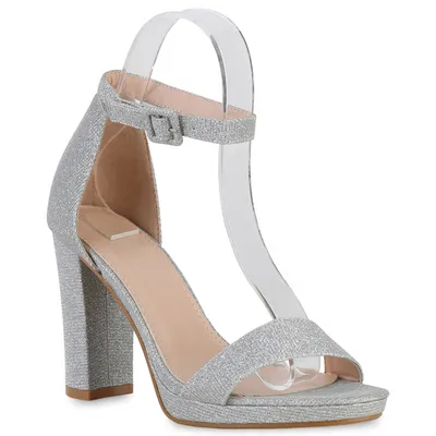Produktbild von VAN HILL Damen Riemchensandaletten Sandaletten Party Glitzer Schuhe 839902, Farbe: Silber, Größe: 40