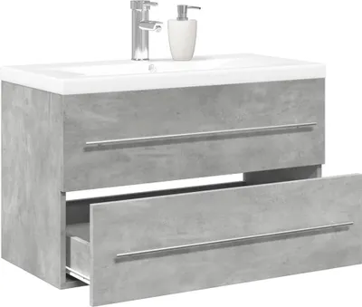 Image de Maison Exclusive - Ensemble de meubles de salle de bain 2 pièces, gris béton, matériau dérivé du bois
