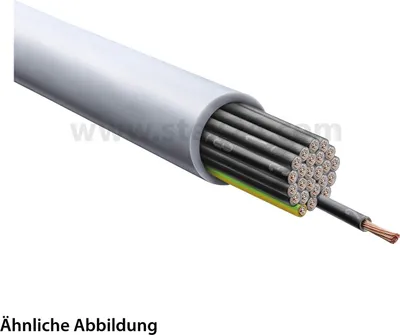 A cutaway view of a multi-conductor electrical cable, showing the inner wires and outer sheath.
