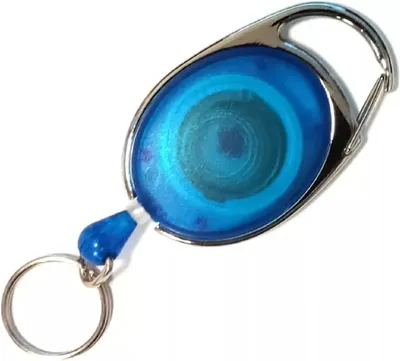 Produktbild von 2x BLAU TRANSPARENT RING Ausweisjojo Jojo Zipper Ausweis Halter Kartenhalter Aufrollmechanismus Schlüsselanhänger