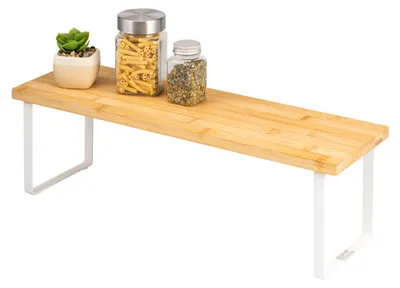 Productafbeelding van Bremermann kruidenrek, keukenplank, gemaakt van bamboe en wit metaal, ca. 50 cm breed