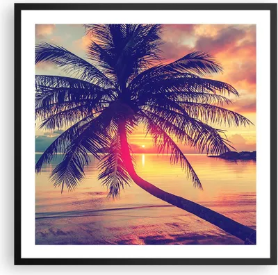Produktbild von Gerahmtes Poster - Schwarzer Rahmen - Meer Strand Palme - 60x60 cm - Wand Bild - Wanddeko - Wandbilder - Kunstposter - Wandposter - Bilderrahmen - Bilder - Kunstdruck - Wandbild - P2BAC60x60-3925