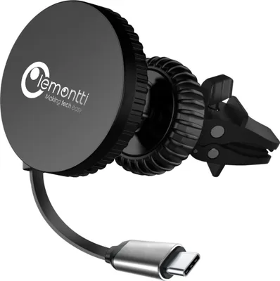 Produktbild von Lemontti MagSafe magnetische Autohalterung mit kabellosem Laden und einziehbarem Typ-C-Kabel 1 m, Belüftungsclip, Schwarz