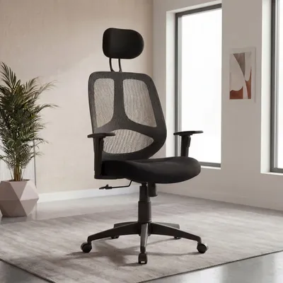 Produktbild von FineBuy Bürostuhl Schwarz Chefsessel Schreibtischstuhl Drehstuhl Bürosessel mit Armlehnen & Kopfstütze 120 kg X-XL